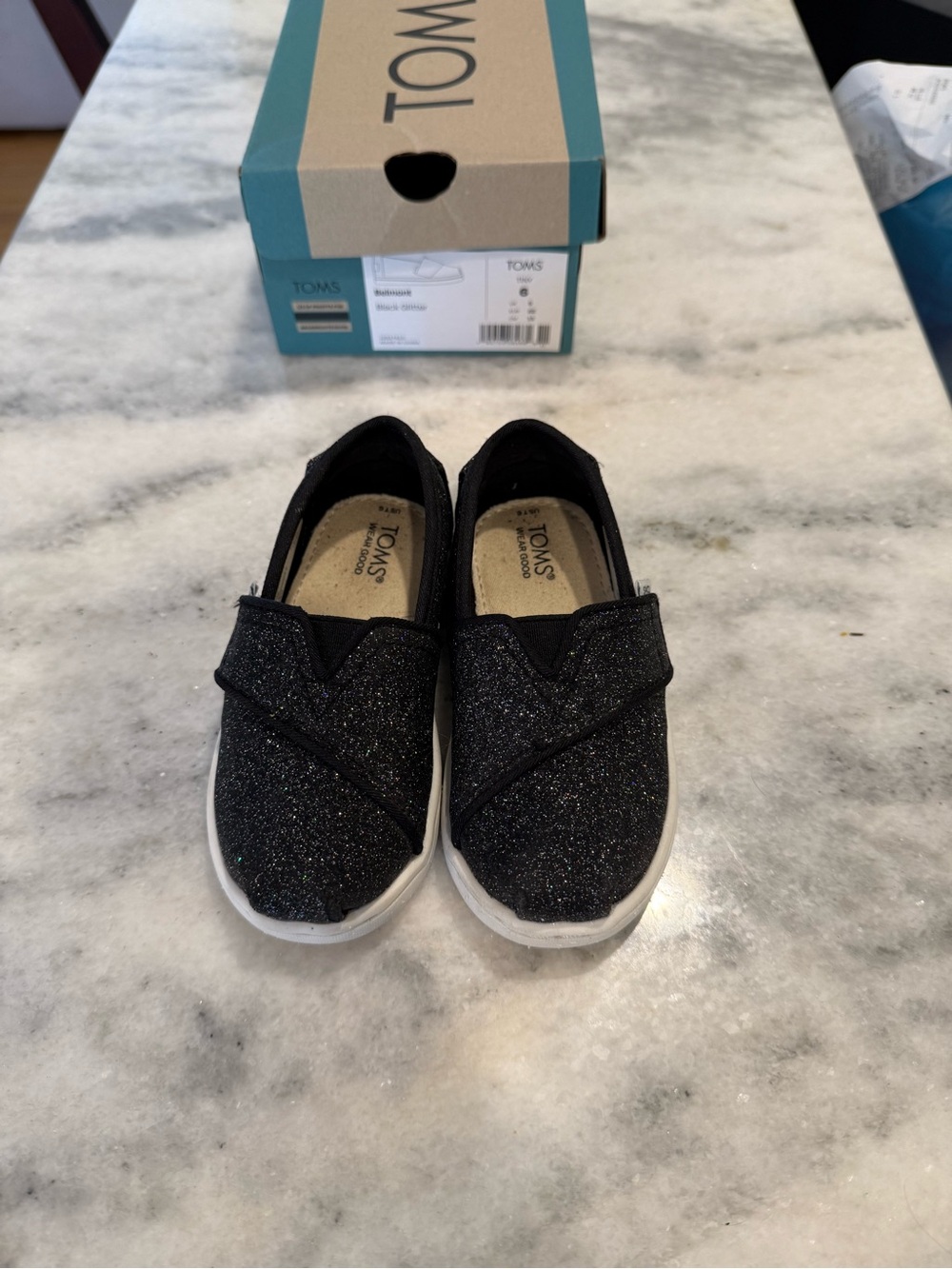 Toms Kids Black Glitter Slip-On Sneakers